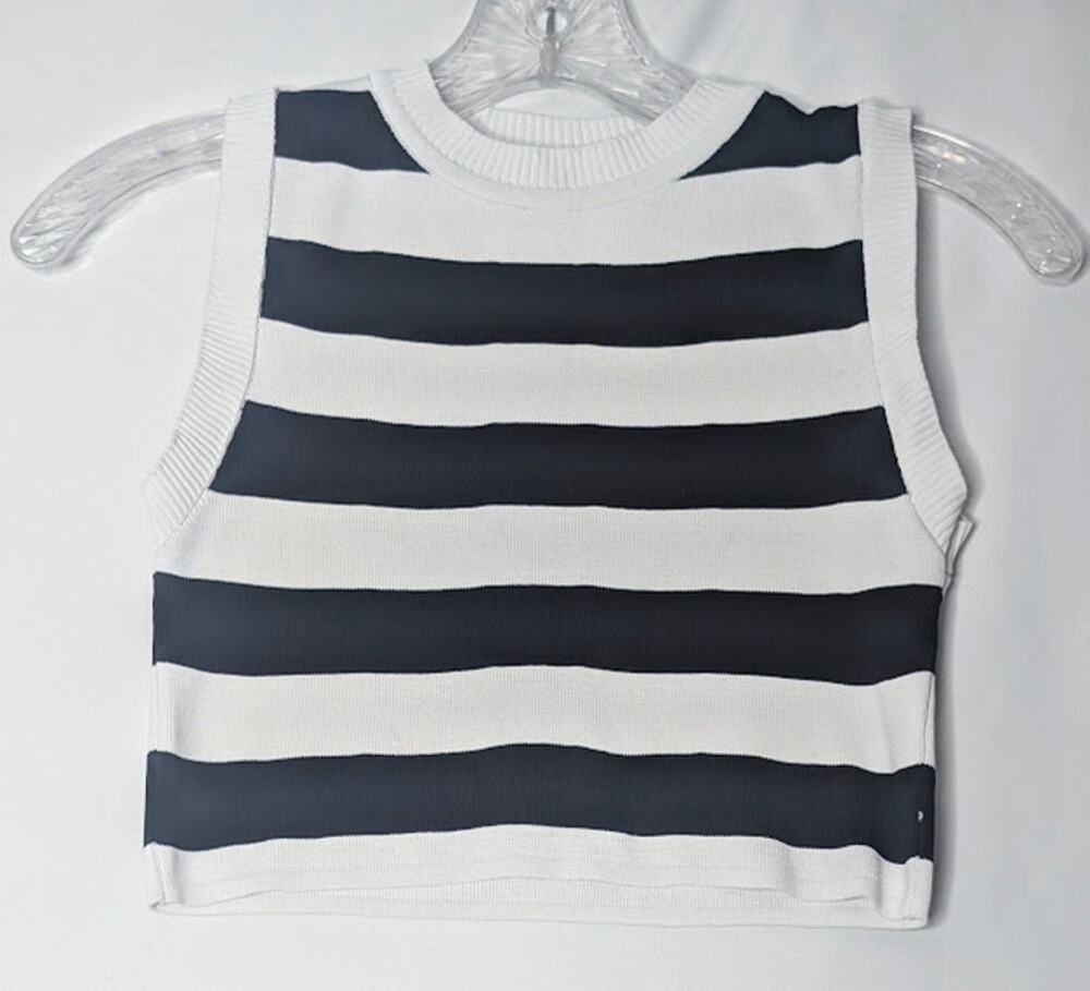 Cropped black white striped sleeveless sweater tank top vest size XS Y2KStyle